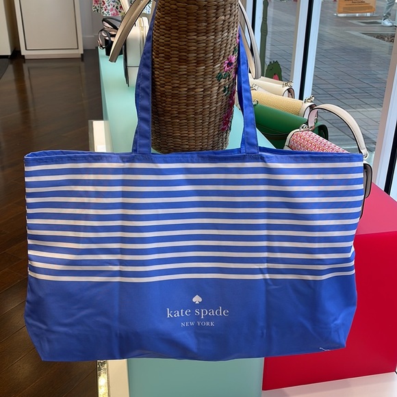 Kate Spade Purple-Blue Canvas Tote XL Reusable Shopping Beach Bag - Picture 4 of 16